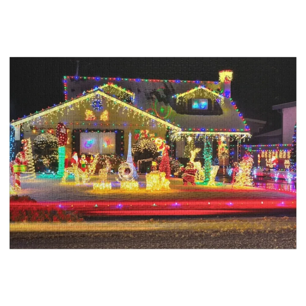 

Christmas House with Lights Jigsaw Puzzle Wooden Decor Paintings Custom With Photo Personalized Photo Gift Puzzle