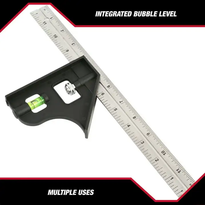 Hyper Tough 12-inch Tempered Steel Combination Square with Bubble Level