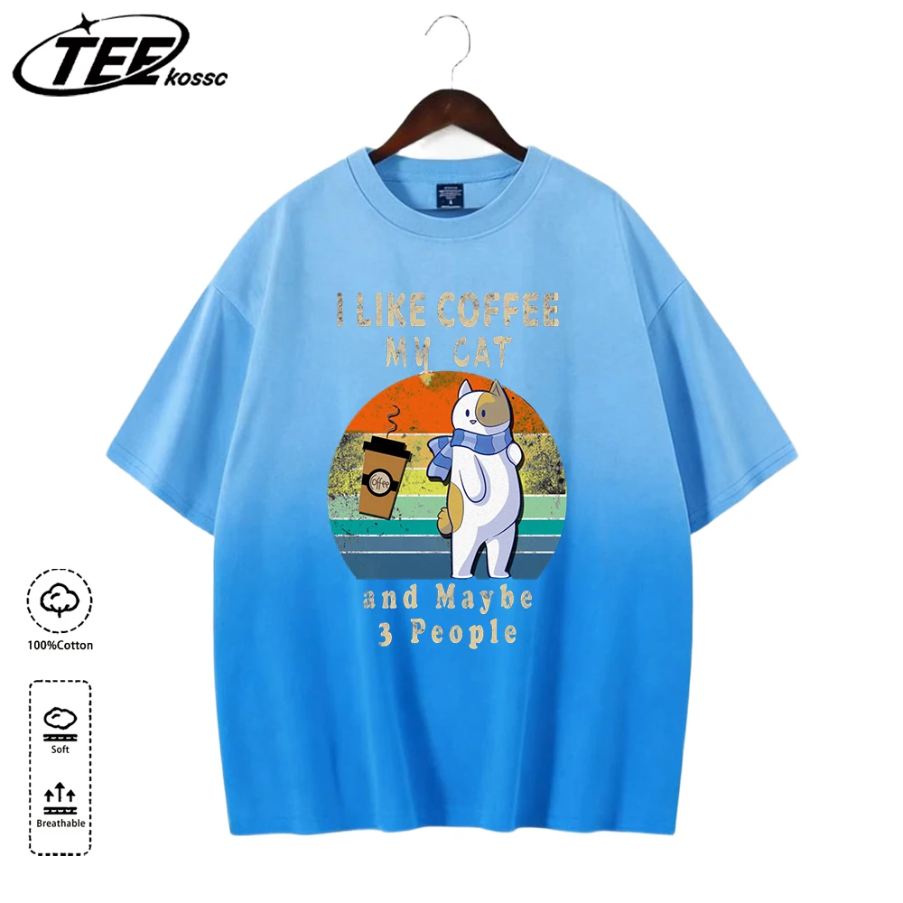 

My Cat Like Coffee Pattern Daily Tie-Dye T Shirts Men Summer New Sportswear Breathable Outdoor Tee Top Cotton Comfy Short Sleeve