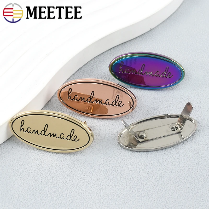 5/10/20Pcs Meetee 20X40mm Handmade Metal Labels Tags Handcraft Clasp Buttons Bags Decorative Buckle Leather Craft Accessories