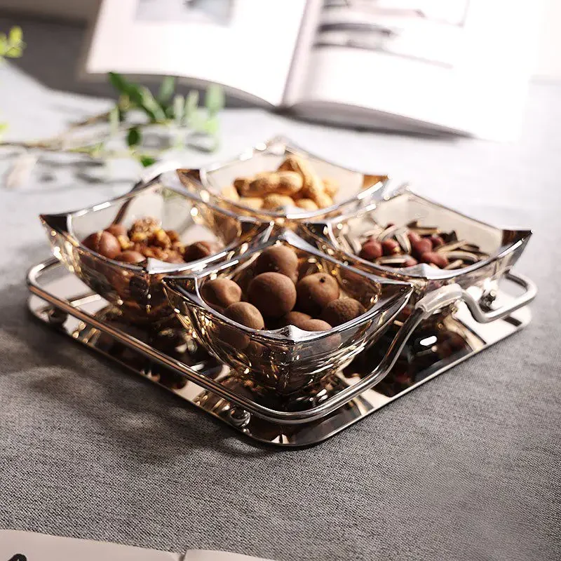 fruit plate, nut snack plate, glass bowl, light luxury, high-end household dried fruit plate box, exquisite plate