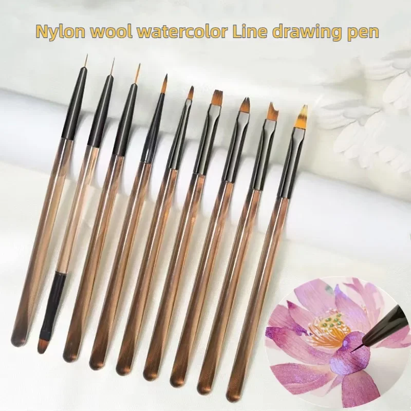 9pcs/set Nylon Wool Watercolor Hook Line Pen Art Create Supplies Watercolor Painting Detail Hand-drawn Illustration Paint Brush