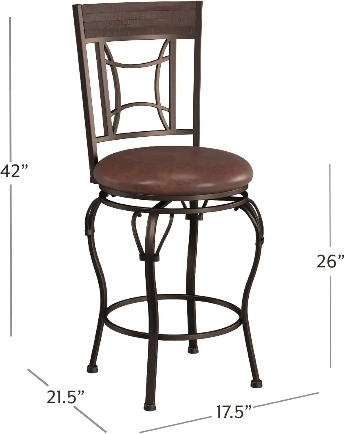 Gran Swivel Metal Counter Stool, 26"" High, Dark Chestnut Brown