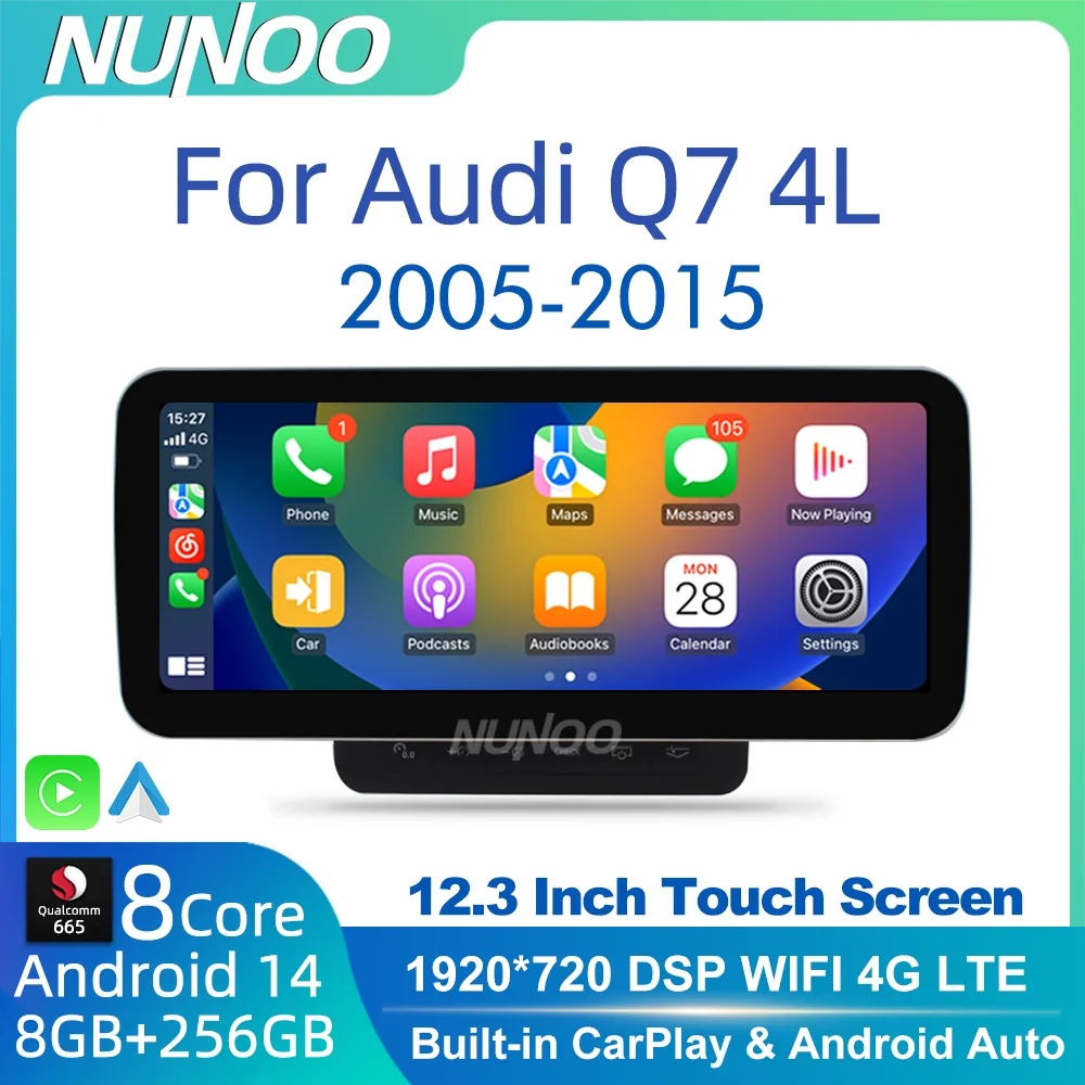 

256 ГБ CarPlay для Audi Q7 4L 2005-2015, Android 14, IPS сенсорный экран, навигация GPS, 4G WiFi, DSP, автомобильный мультимедийный плеер