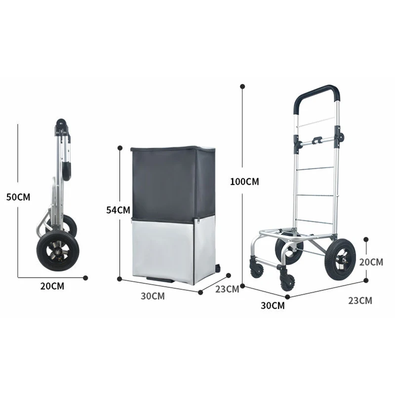 Imagem -06 - Grande Capacidade Portátil do Carrinho de Bagagem do Bolsa de Compras Que Dobra o Trole da Mercearia com 20cm Rodas Grandes de Borracha Infláveis Que Carregam 50kg