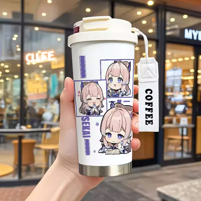 Thermos Cup 530ml Genshin Impact Cute Cartoon Ganyu Tartaglia 316 Stainless Steel Water Coffee Cup Office Students Portable Gift