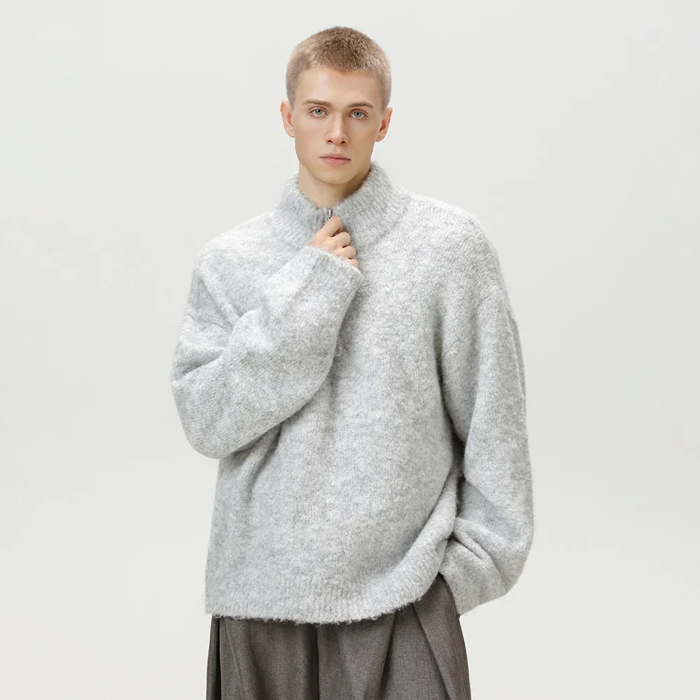 

TFETTERS 2025 Autumn Winter Loose Fit Men Sweater Thicken Loop Yarn Knitted Men Coats Thickened Half Zipper Collar Pullovers Man