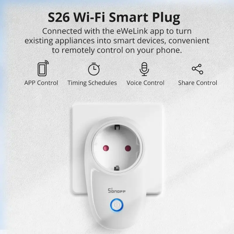 SONOFF S26R2 WiFi Smart Plug DE/FR/IT/IL/BR Wireless Smart Socket Power Monitoring Voice Remote Control Via EWeLink Google Alexa