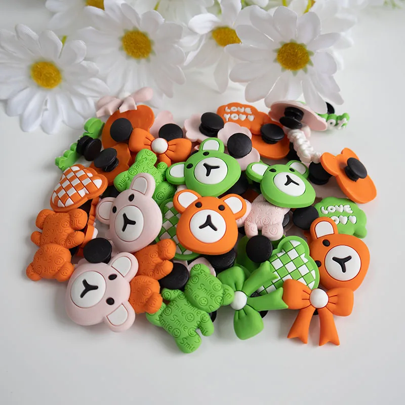 Sweet Cartoon Little Bear Hole Shoe Charms Decorations Multi Colored Soft Rubber Bow Shoes Buckle DIY 3D Hole Shoe Accessories