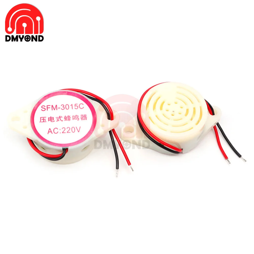 1PCS SFM-27 3015C Active Piezoelectric Buzzer AC 220V Continuous Sound High Decibel Alarm Power Supply 2 Alarm Wheel