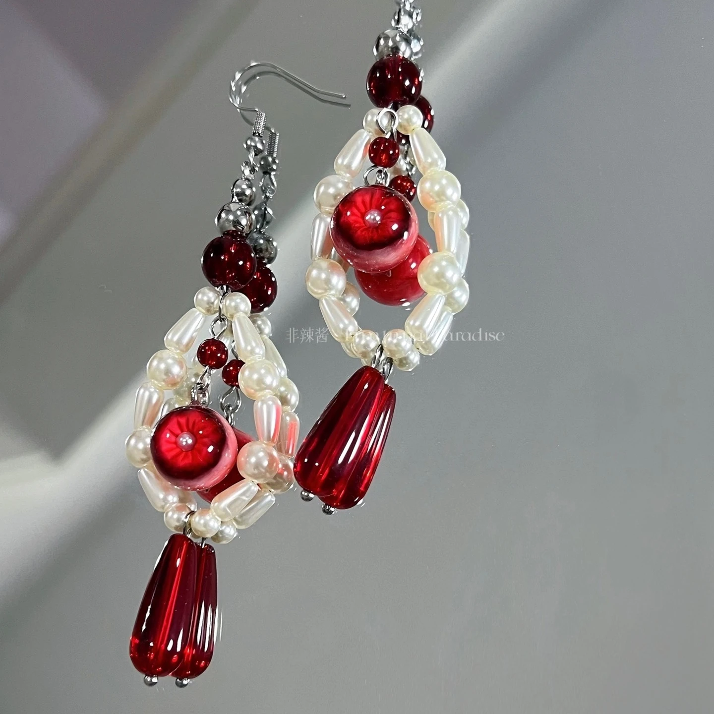 

3157 Pearl and Eye Handmade Earrings Original Design Artistic Handcrafted Jewelry Unique Accessory Women Men Alternative Style