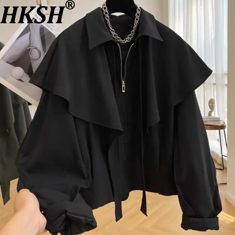 

HKSH весенне-осенняя новая женская куртка-плащ с отложным воротником на молнии, однотонное элегантное повседневное пальто унисекс в британском стиле HK13960