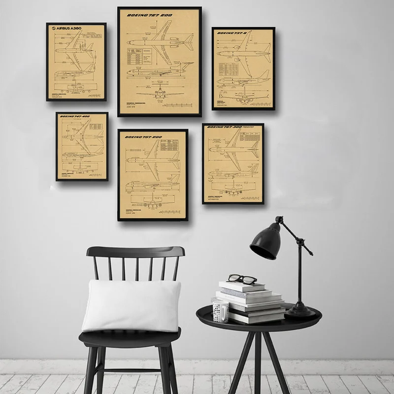 Aircraft Structure Vintage Poster Boeing Plane Architecture Diagram Kraft Paper Print Home Room Bar Cafe Decor Art Wall Painting