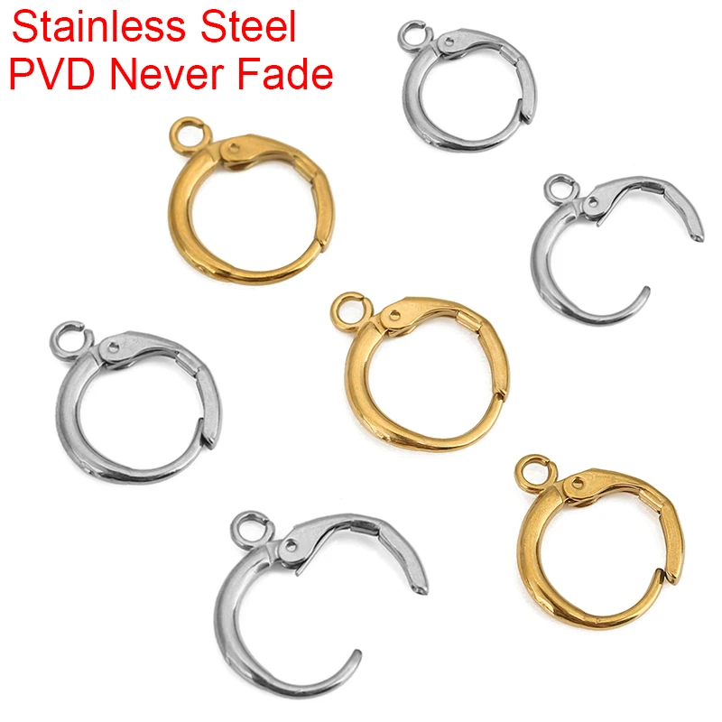 10 sztuk PVD nigdy nie znikają kolczyki ze stali nierdzewnej haczyki z pętelką 12mm hipoalergiczne zatrzaski do kolczyków dokonywanie biżuterii Accesorios