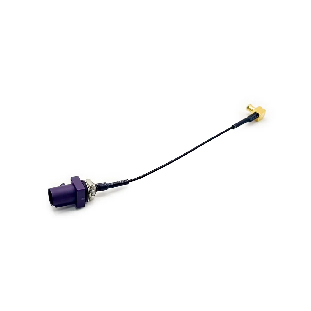 FAKRA D-Code Male Straight with Threaded Mounting to MCX Male Right-Angle Vehicle Extension Cable 1.13 mm-Coaxial Cable 10 cm