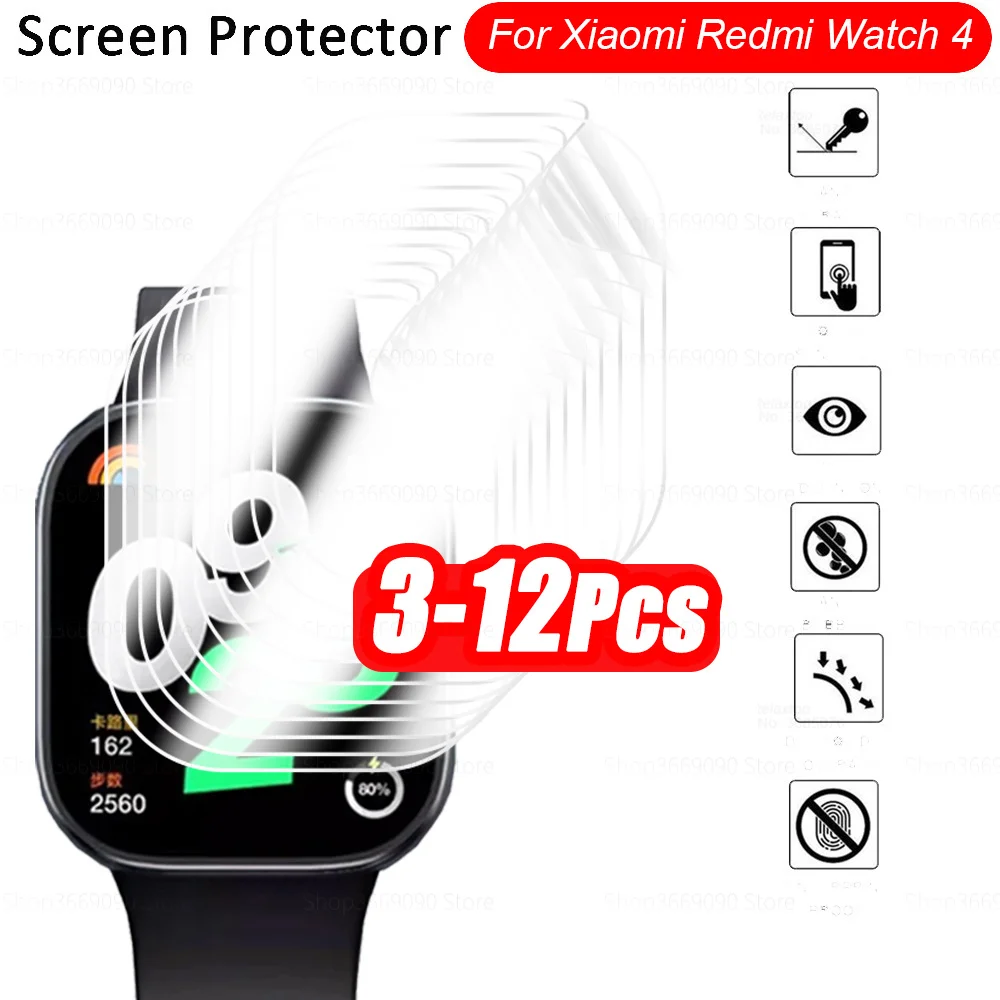 12-3Pcs Full Curved Soft Hydrogel Film For Xiaomi Redmi Watch 4 Readmi Redmy Watch4 1.97'' Screen Protectors Not Glass M2314W1