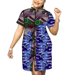 African Fashion Stand Collar Dress Patchwork Original Design Tailor Made Women's Outfit Colorful Print Female Summer Wear