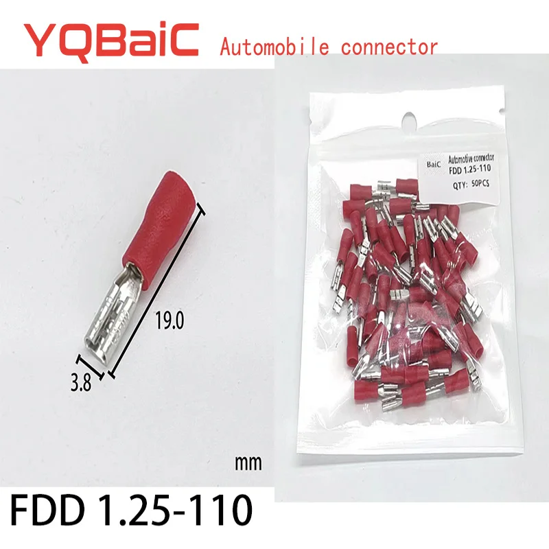 Red FDD1.25-110 2.8mm Female 16-22 AWG Spade Insulated Quick Disconnects Wire Crimp Terminals Connector