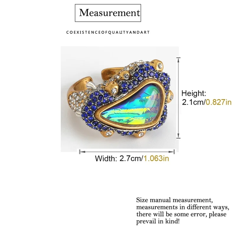 Vintage Opal Rings Green Irregular Foot Elegant Woman Gold Color Rhinestone Adjustable Quality Luxury Jewelry Designer Christmas