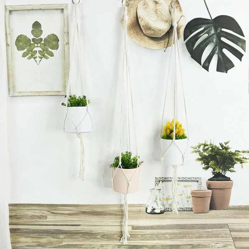 Gardening Plant Hanging Basket Cotton Rope Hanger Flower Pot Macrame Handmade Pot Pocket Home Wall Garden Courtyard Decoration