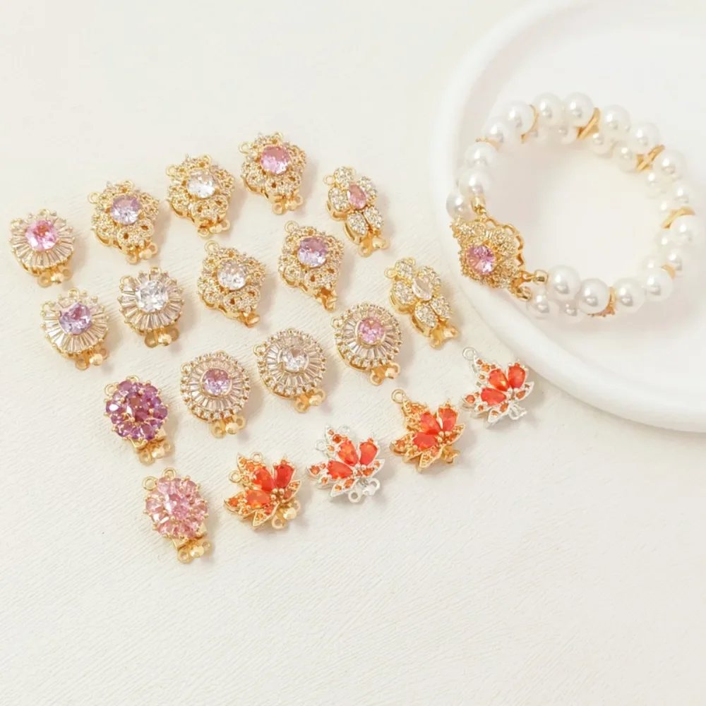 

14K Gold-encrusted Zircon Maple Leaf Insert Clasp, DIY Handmade Bracelet Necklace, Pearl Link Clasp, Finishing Clasp