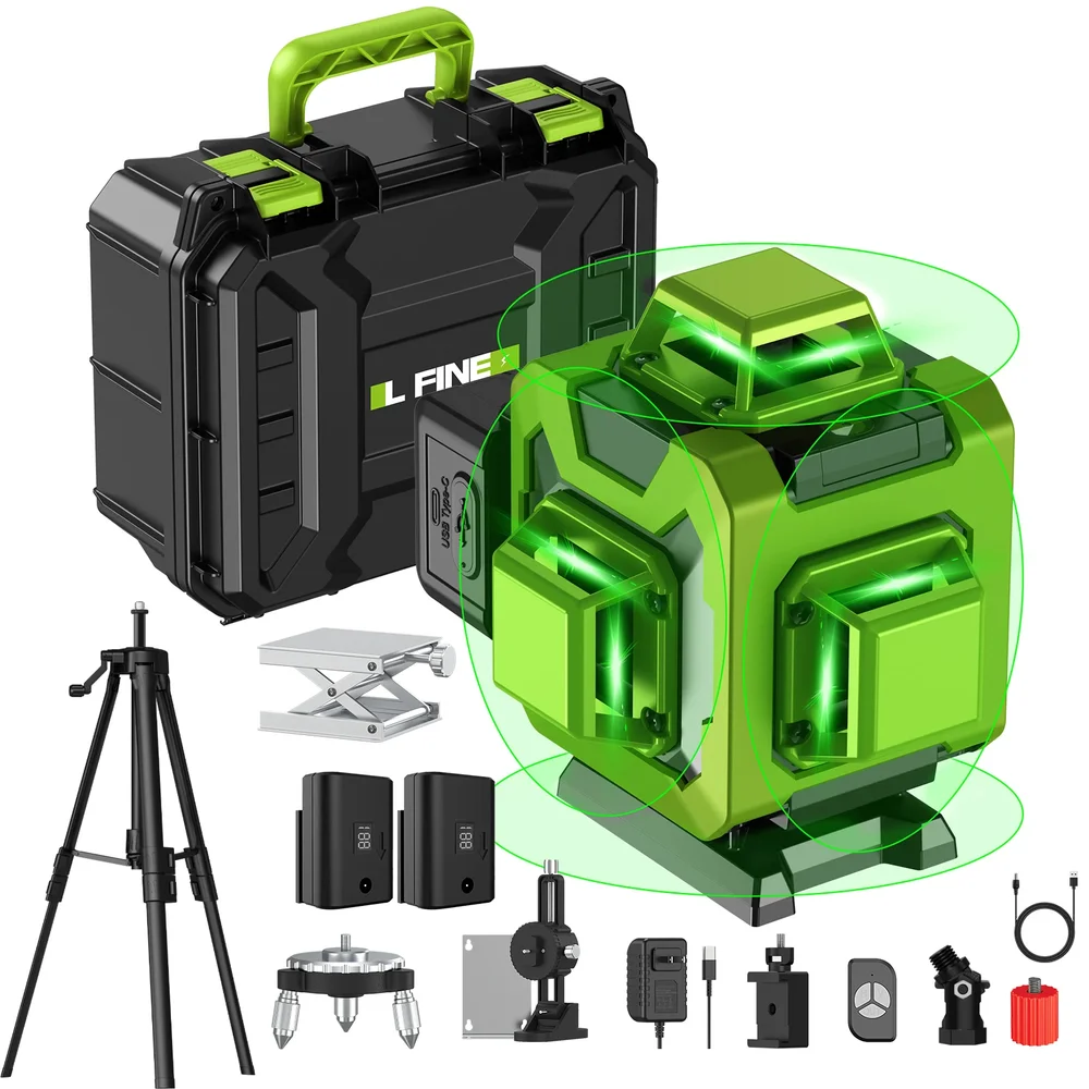 360° Self-leveling 4D 16 Lines Laser Levels, Horizontal & Vertical Professional Tool with Tripod and Suitcase