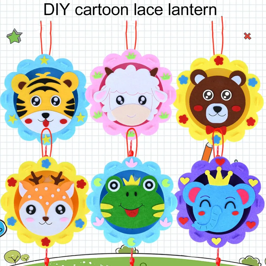 Lanterne LED portable faite à la main pour enfants, lanterne de jardin d'enfants, bricolage, festival du printemps, nouvel an, animal de dessin animé, jouet pour enfants