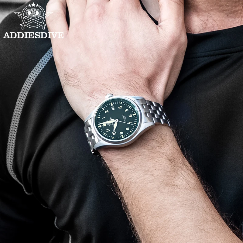ADDIESDIVE MY-H2 Business Automatic Mechanical Watch NH35 Black Dial 200M Diver Waterproof Luminous Watches For Men Reloj Hombre