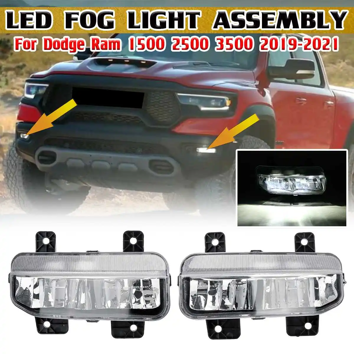 New 2x LED Car Fog Lamp Front Bumper Turn Signal Lamp Fog Lights Assembly Headlights For Dodge Ram 1500 2500 3500 DT 2019-2021