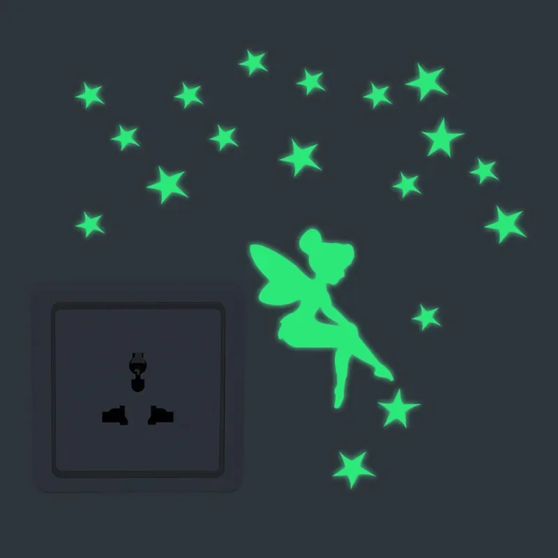 Luminous Cartoon Switch Sticker Glow in the Dark Cat Sticker Fluorescent Fairy Moon Stars Sticker Kid Room Decor Wall Stickers