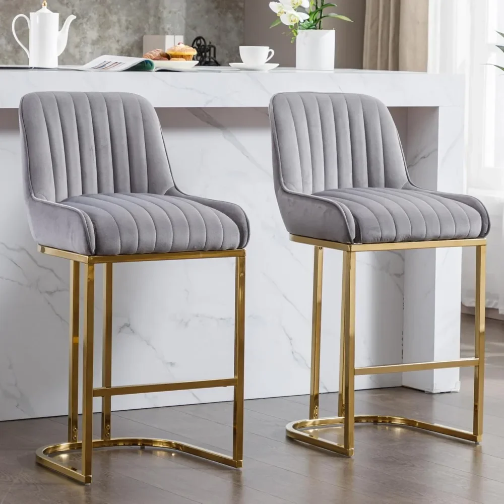 

Modern Counter Height Bar Stools Set of 2 Kitchen Bar Stools with Gold Legs, Velvet Barstools 26'' Counter Stools Upholstered