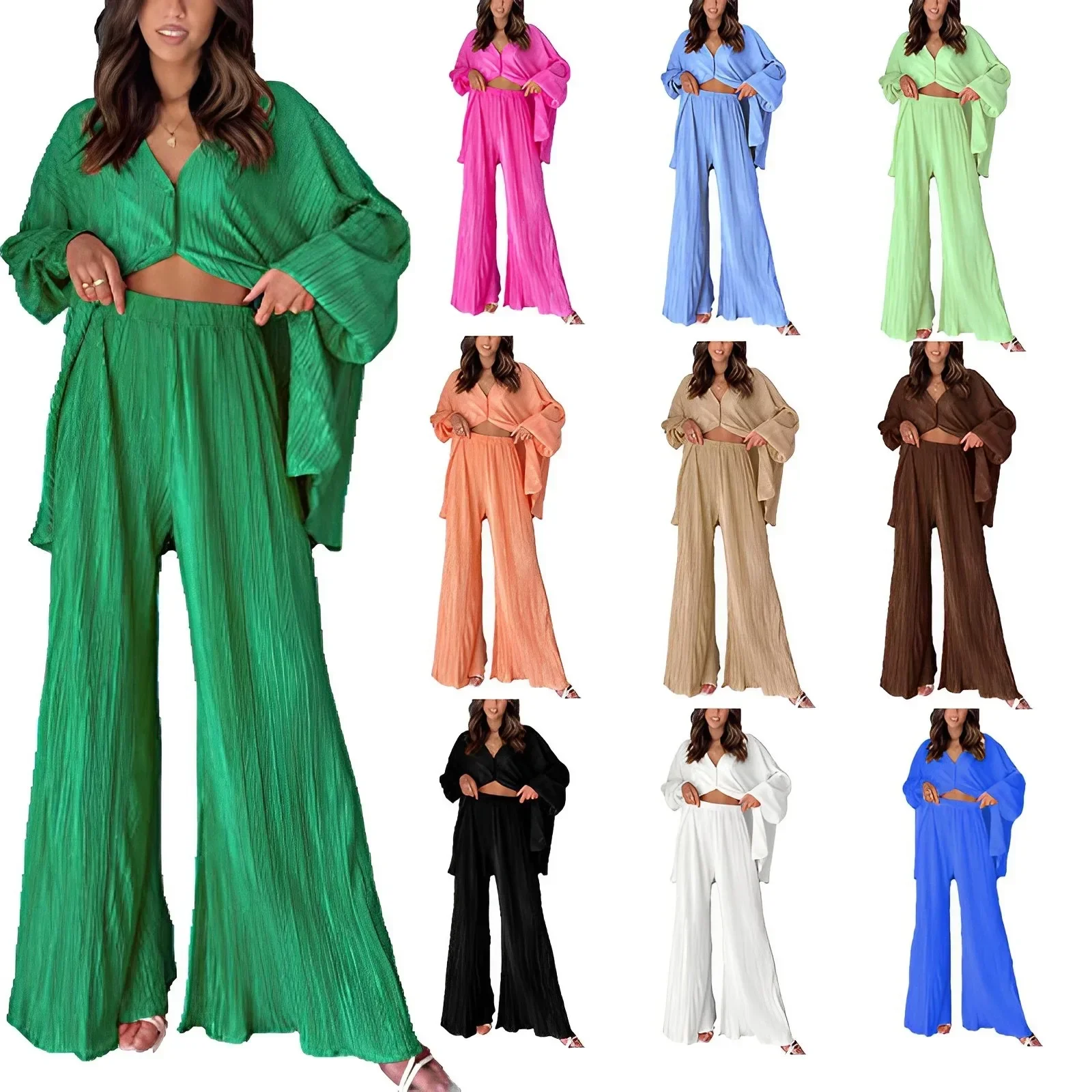 2023 African Clothes for Women Summer Autumn Elegant African Long Sleeve Shirt Top Wide Long Pants 2 Piece Matching Sets Outfits