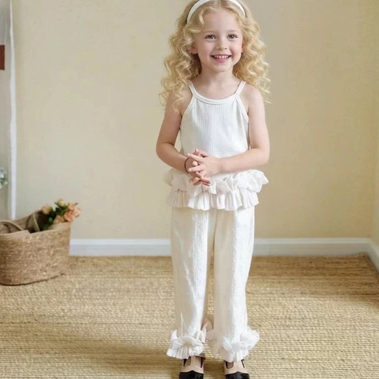 Girls' Suit 2026 Spring and Summer New Children's Wear Girls' Baby Foreign Style Lace Suspender Casual Pants Two-piece Set