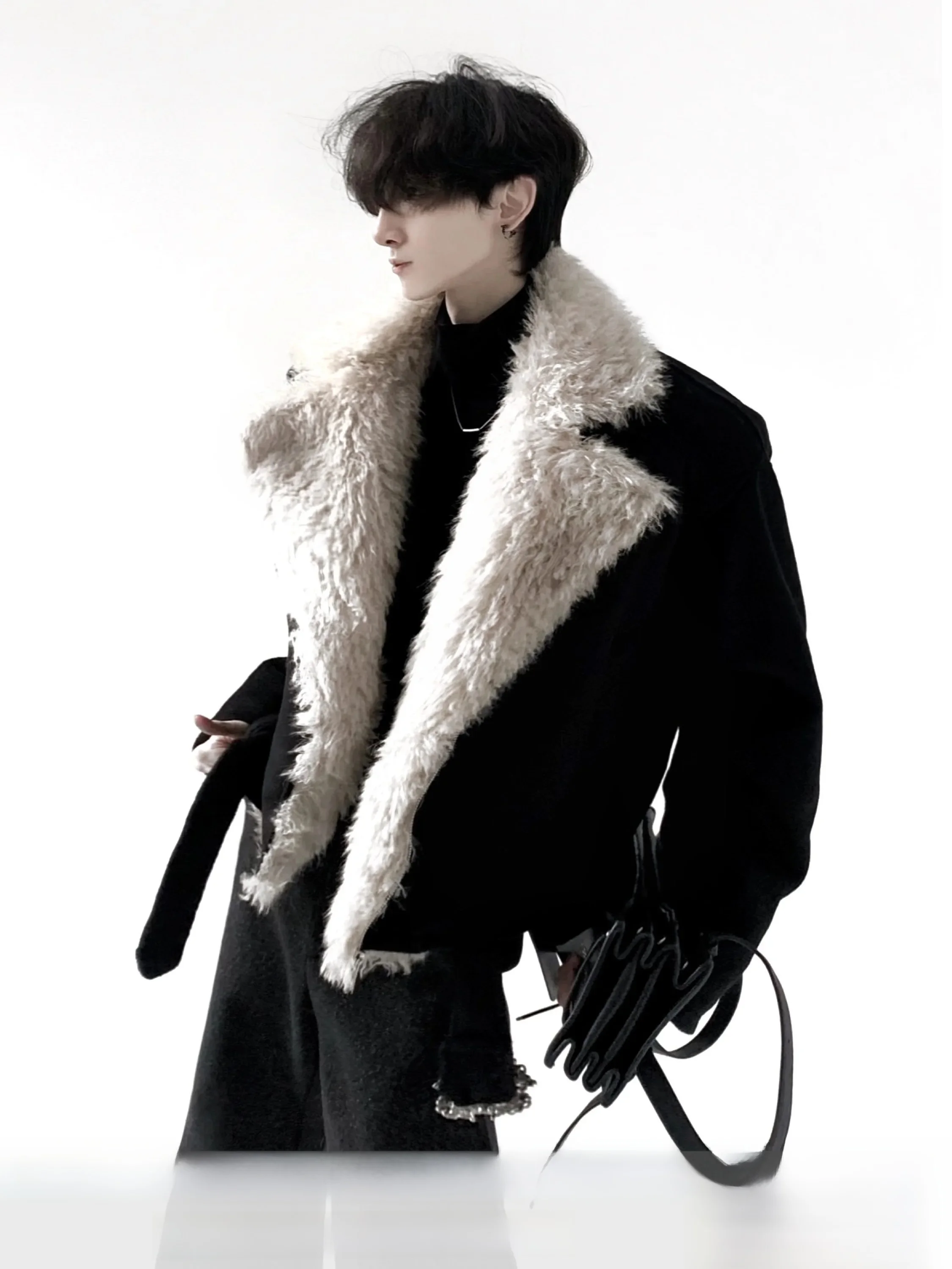 Autumn Mountain Windproof Thickened Woolen Coat Men's Heavy Cotton Jacket Winter Warm Large Fur Collar Mountain Eagle Design
