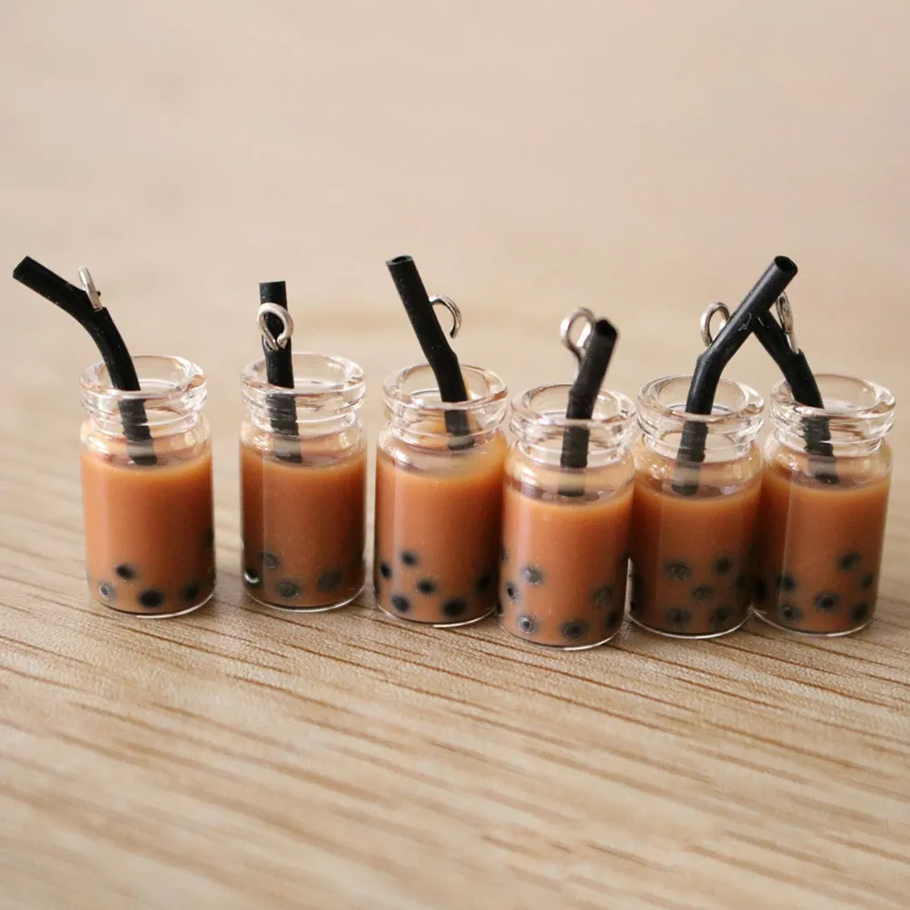 20Pcs Simulated Milk Tea Cup Pendant Key Ring Resin Material Random Color Black Straw Creative DIY Accessories Photo Props