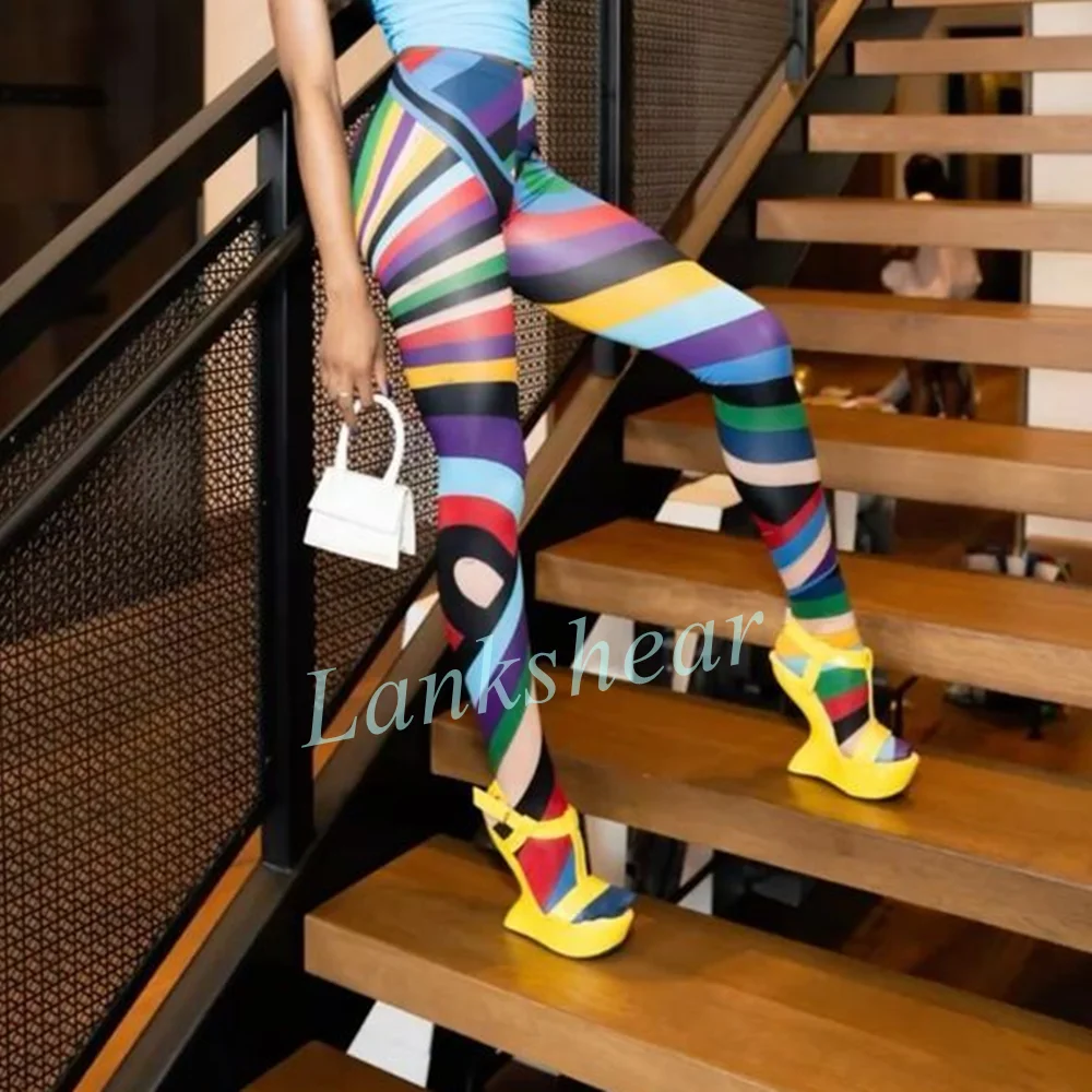 Lemon Yellow Patent Leather Wedge Platform Sandals Open Toe Multi Thin Strap Knotted Women's Party Evening Vacation Footwear New image 6