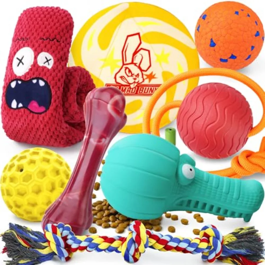 

Heavy Duty Various Dog Chew Toys for Aggressive Chewers 9 Pack Indestructible Large Dog Toys Include Tug Chew and Rope Toys Squ