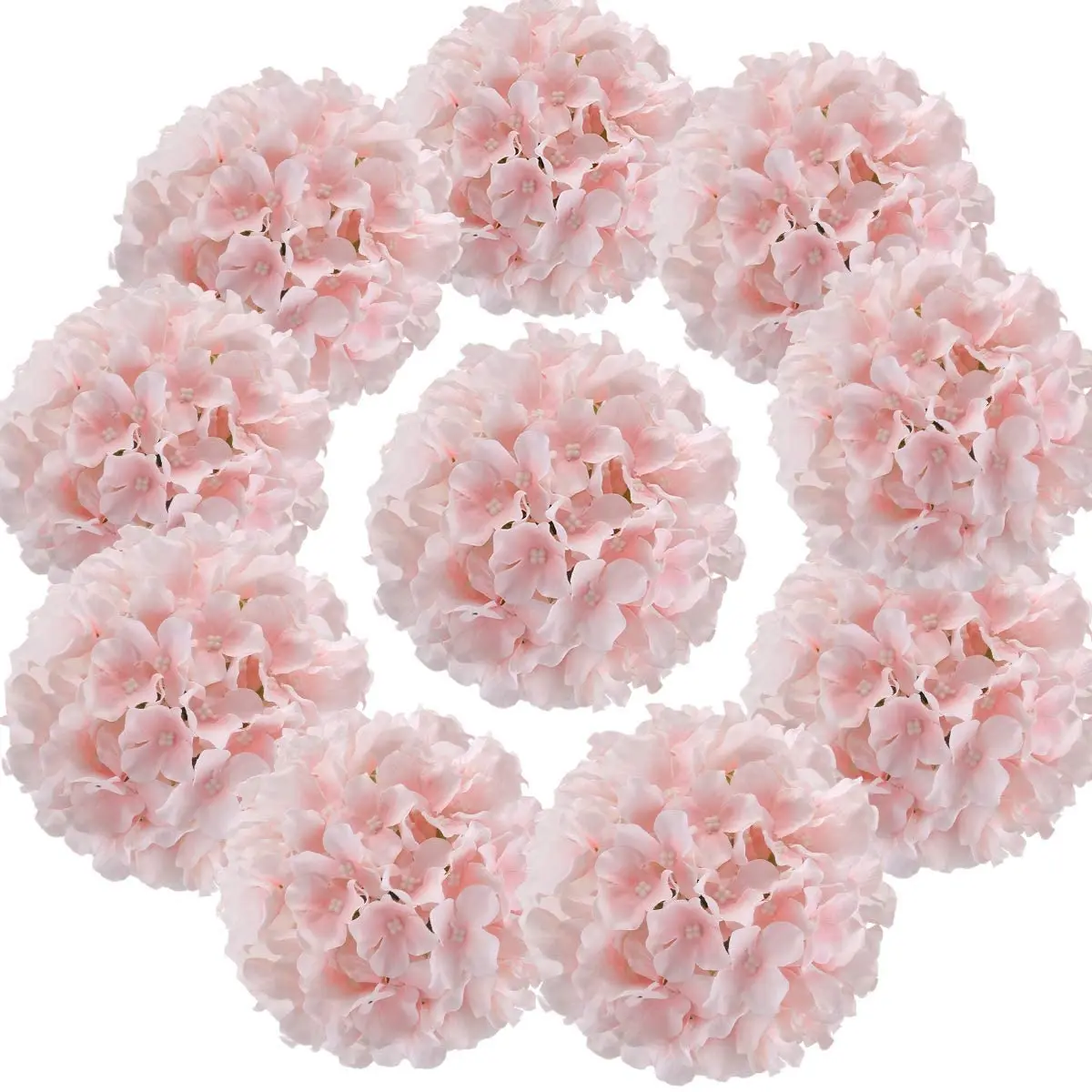 5PCS 54 Heads Silk Hydrangea Heads Artificial Flowers Heads with Stems Fake Hydrangea Flowers for Home Wedding Party Decoration