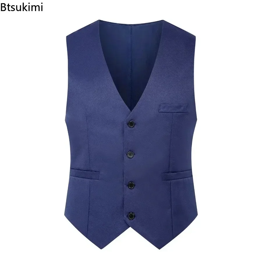 2024 Brand New Men\'s Slim Fit V-neck Dress Vest Trend Korean Style Men Handsome Suit Vest Male Formal Business Wedding Waistcoat