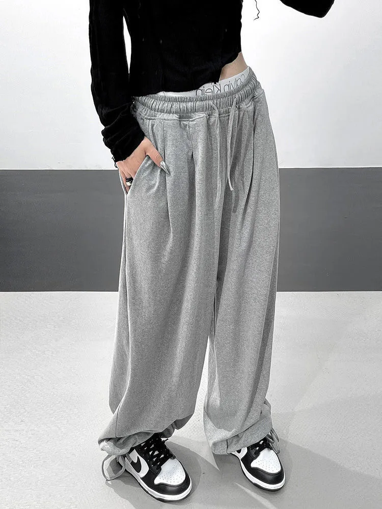 HOUZHOU  Wide Leg Sweatpants for Women High Waisted Sport Pants Casual Sportswear Gray Trousers Gym Female Bloomers for Women