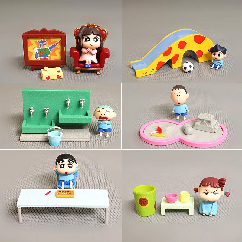 6pcs Crayon Shin Chan Anime Kindergarten Decoration Cartoon GK Model Funny Doll Kids Hobby Toy Birthday Christmas Gift