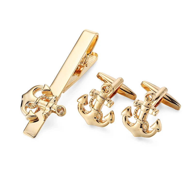 High quality men\'s French shirt cufflinks tie clips classic Luxury ship anchor button clips business suit accessories jewelry