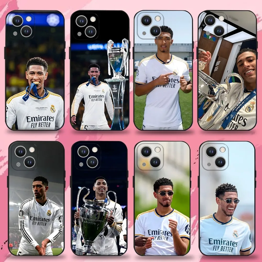 

Football J-Jude Real M-Madrid Phone Case For iPhone 16,15,14,13,12,11 Plus,Pro Max,XS,X,XR,SE,Mini,8,7,Soft Silicone Black Cover