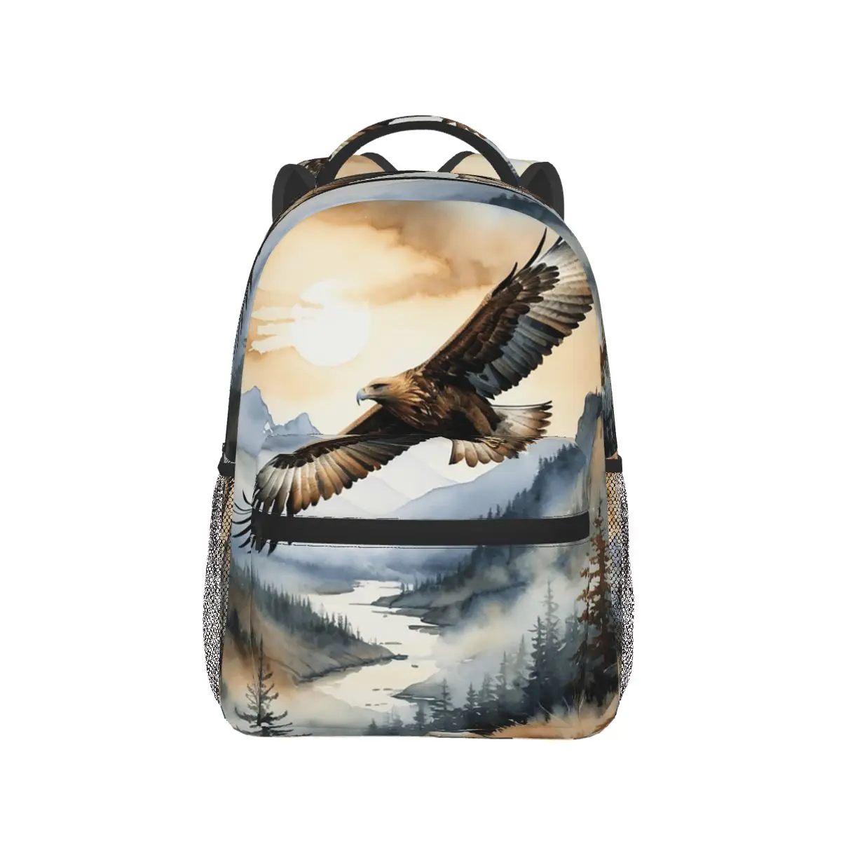 

Eagle Soaring Misty Mountains Watercolor Painting Backpack Hot Sale Daypack Large Capacity Kids BookBag School Bag Shoulder Bags