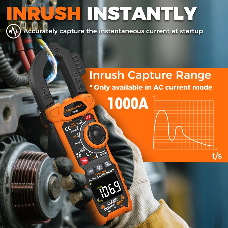 POROMETISTO CM02 Digital Clamp Meter 1000A Current True RMS Multimeter Capacitance Temperature Voltage NCV Current Ohm Hz Tester