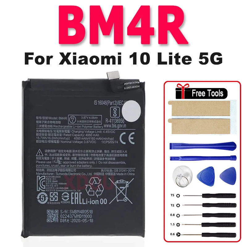 

New BM4R Battery For Xiaomi Mi 10 Lite 5G BM4R Genuine Replacement Phone Battery 4160mAh With Free Tools
