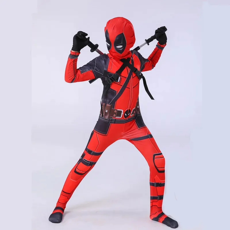 Supereroe Deadpool Costumi Cosplay Bambini Ragazzi Ragazze Tuta Copricapo Costume da festa di Halloween per bambini Vestiti C38M151