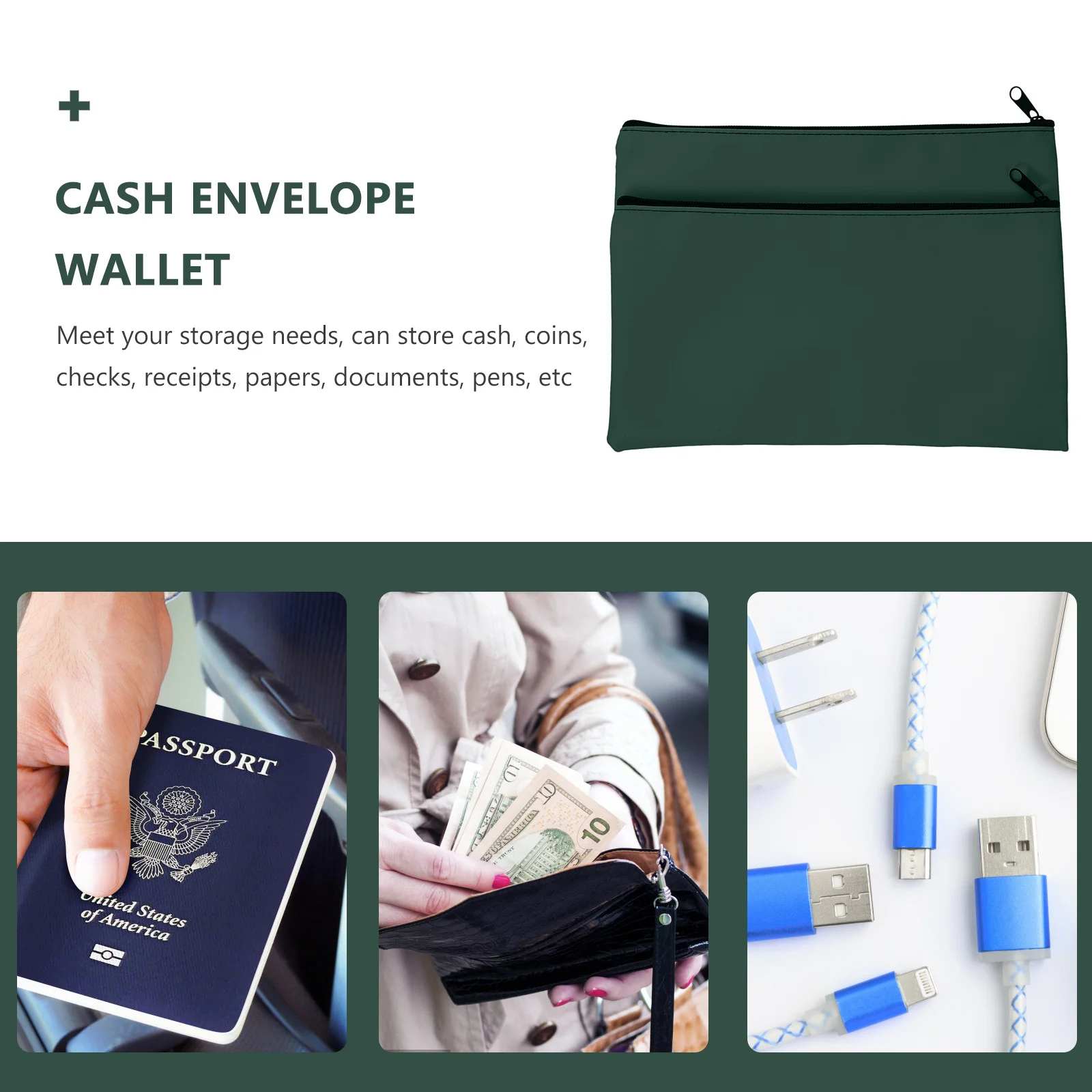 

2pcs Bill Organizer Bag With Zipper Portable Money Pouch For Cash Receipts Storage File Holder For Teachers Students