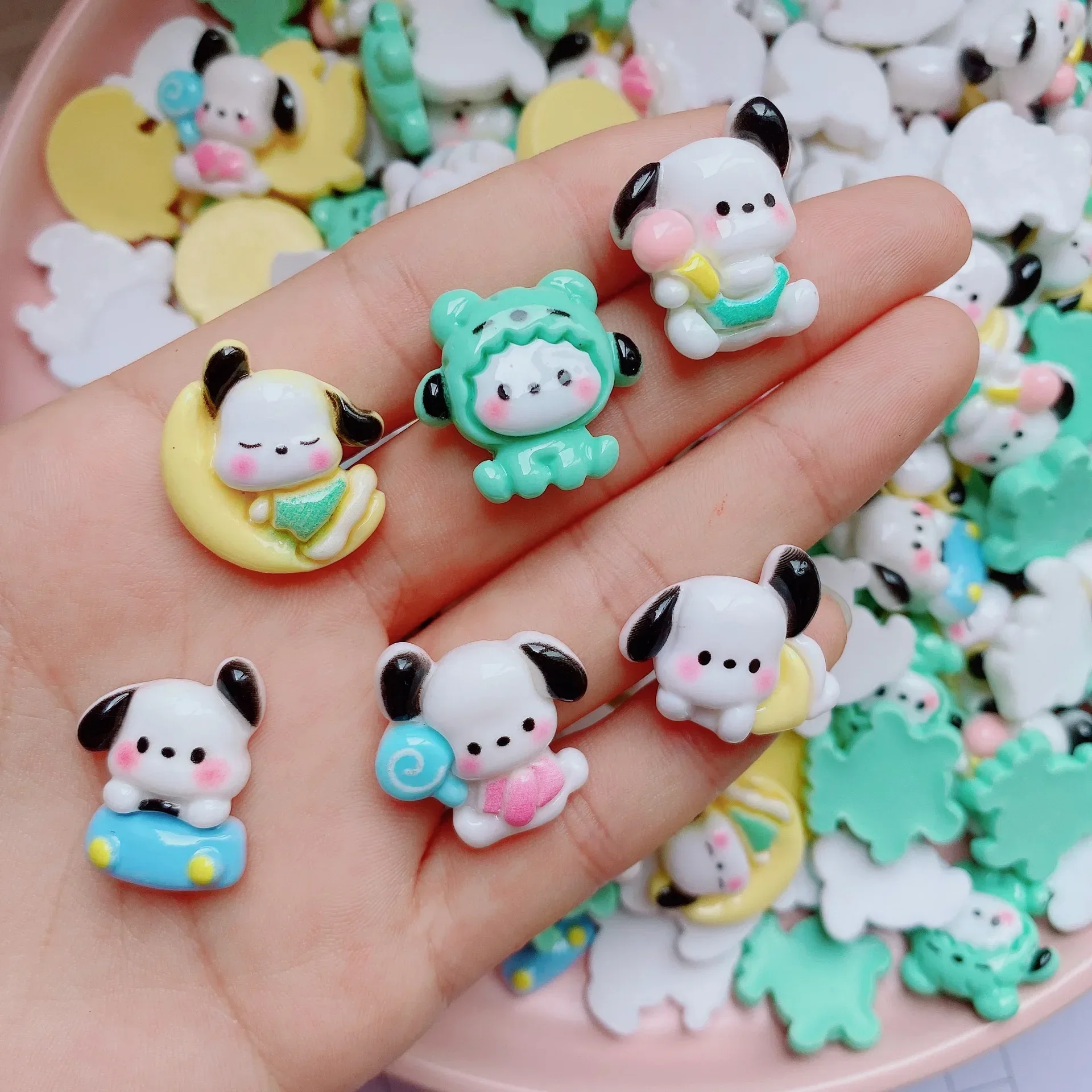 10pcs Cute Cartoon Moon Pacha Dog Mobile Phone Case Keychain Hair Rope Hairpin Diy Cream Glue Resin Accessories