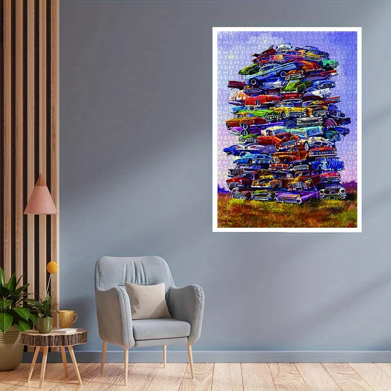 Puzzle per Adulti con Scena di Auto Vintage Sovrapposte, Gioco Artistico e Intelectuale, Decorazione per Casa e Tempo Libero